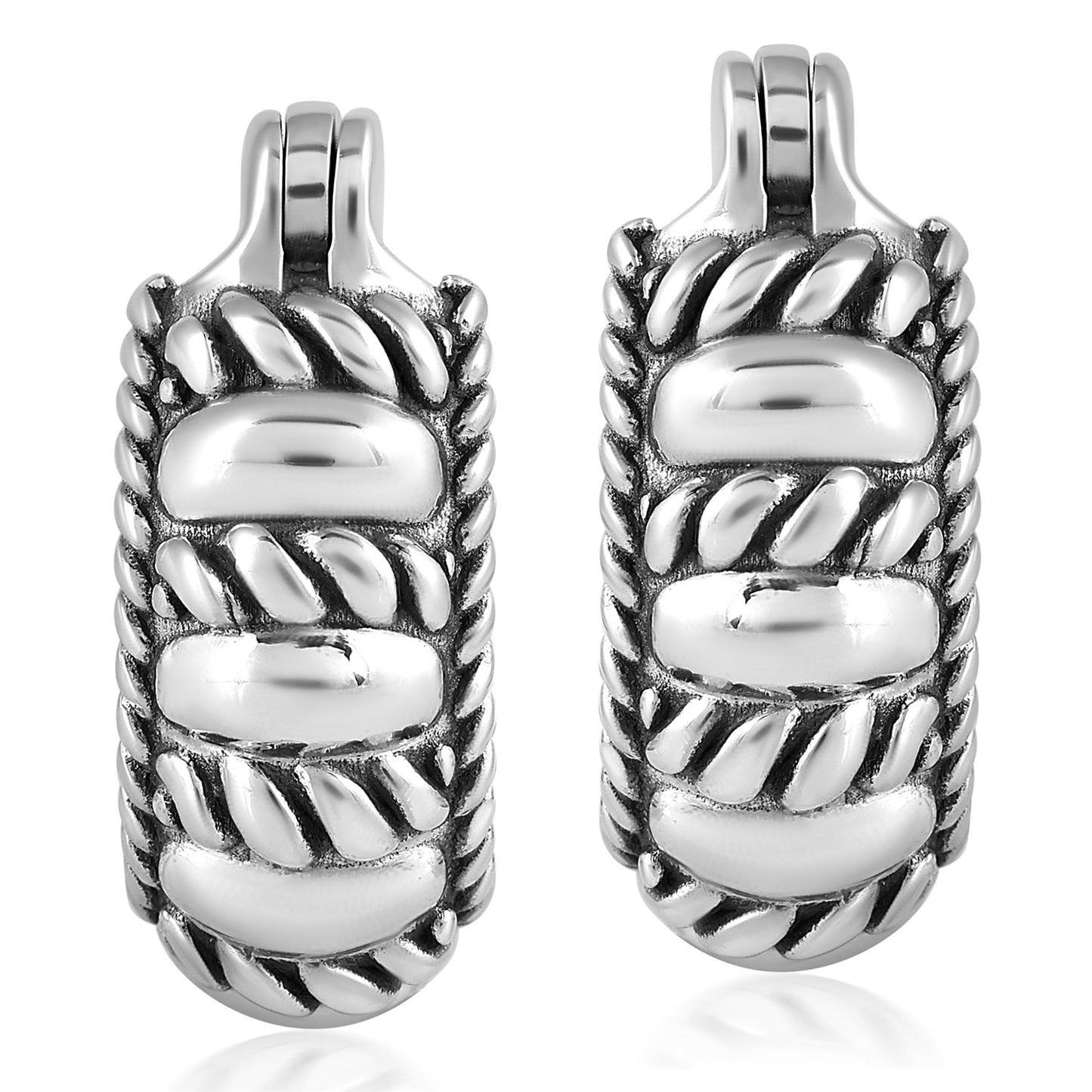 EXCLUSIVELY OURS! Sterling Silver Textured Rope Edge Huggie Hoop Earrings