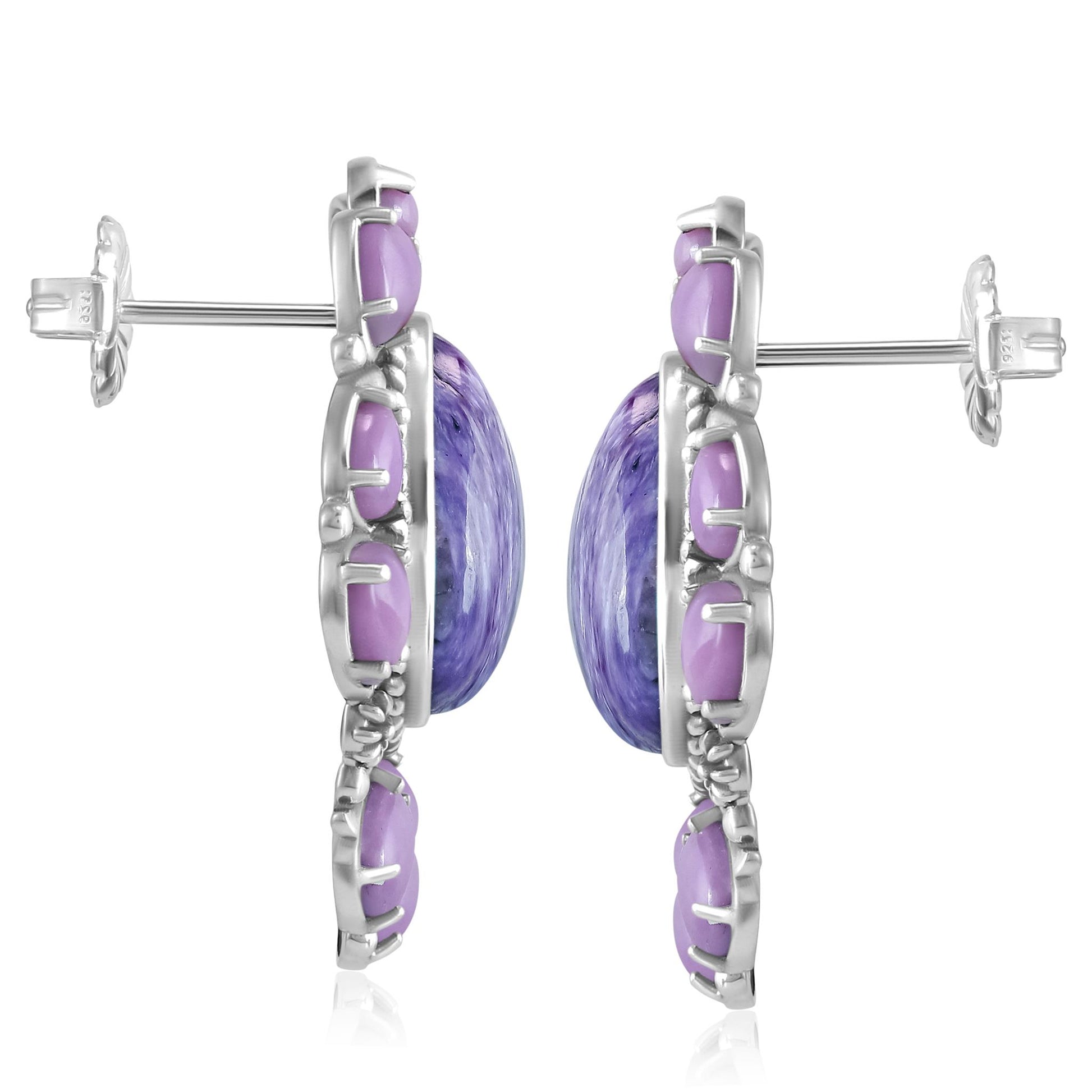 EXCLUSIVELY OURS! Sterling Silver Charoite and Phosphosiderite Trillion, Pear and Oval Stud Earrings