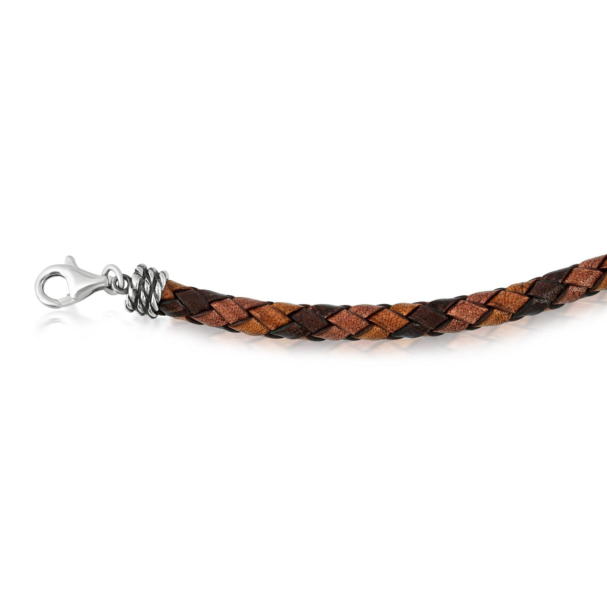 Sterling Silver Red Jasper and Tiger's Eye Brown Tonal Braided Leather 3-Stone Necklace