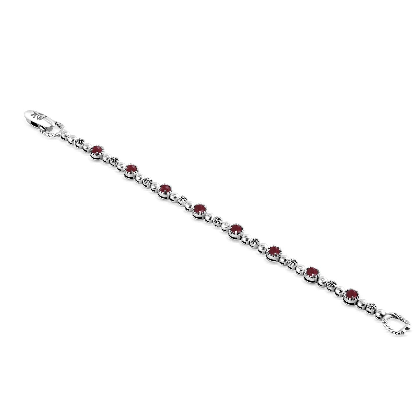 Sterling Silver Thulite Round Beaded Bracelet