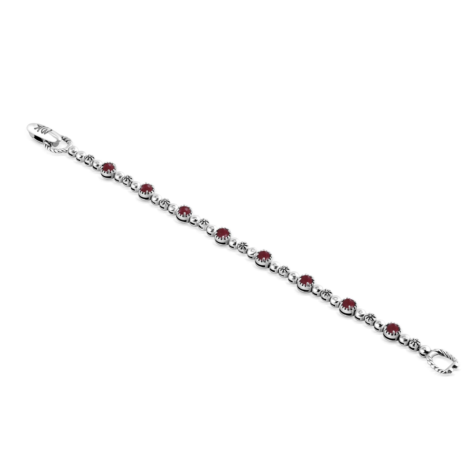 Sterling Silver Thulite Round Beaded Bracelet