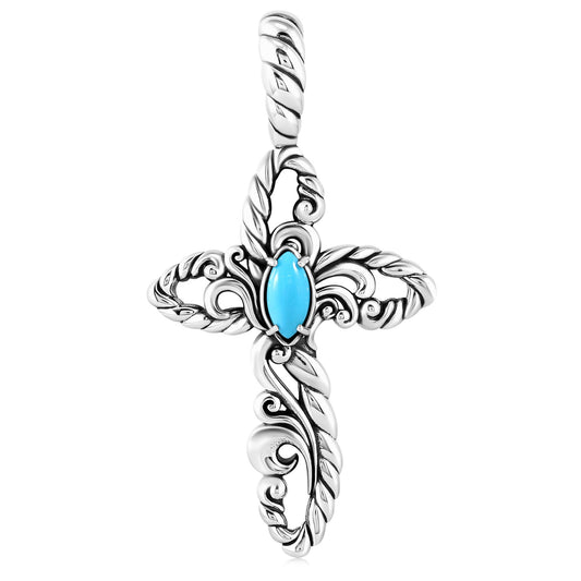 Sterling Silver Sleeping Beauty Turquoise Rope Cross Pendant Enhancer