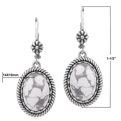 EXCLUSIVELY OURS! Sterling Silver White Howlite Oval Drop Lever Back Earrings