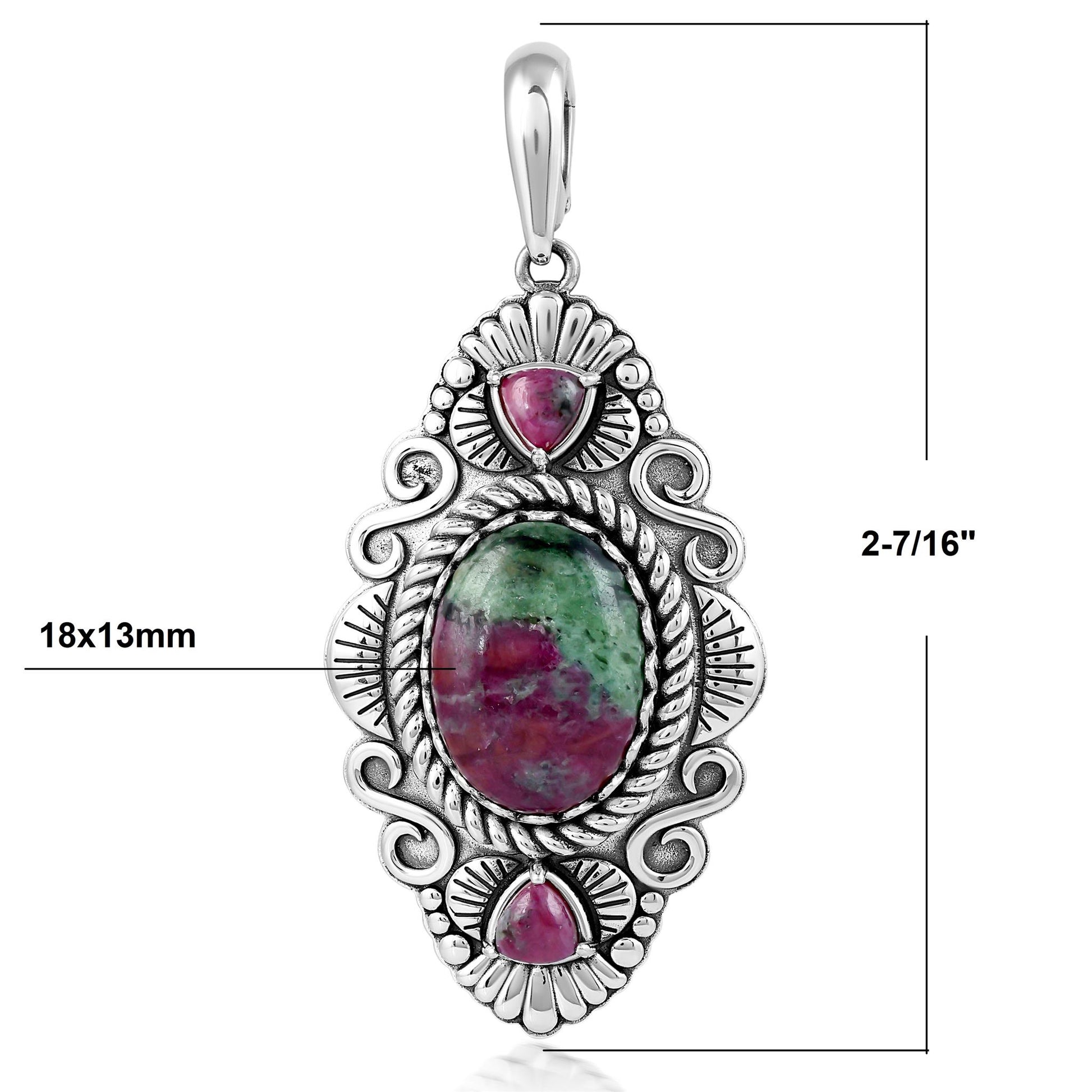 Sterling Silver Ruby Zoisite Oval and Trillion Gemstone Rope Pendant Enhancer 