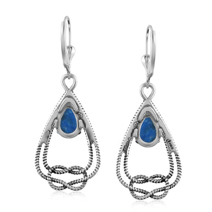 EXCLUSIVELY OURS! Sterling Silver Denim Lapis Lasso Love Knot Dangle Earrings