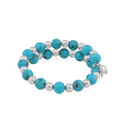 Sterling Silver Kingman Turquoise Bead Coil Bracelet, Sizes Small to Large