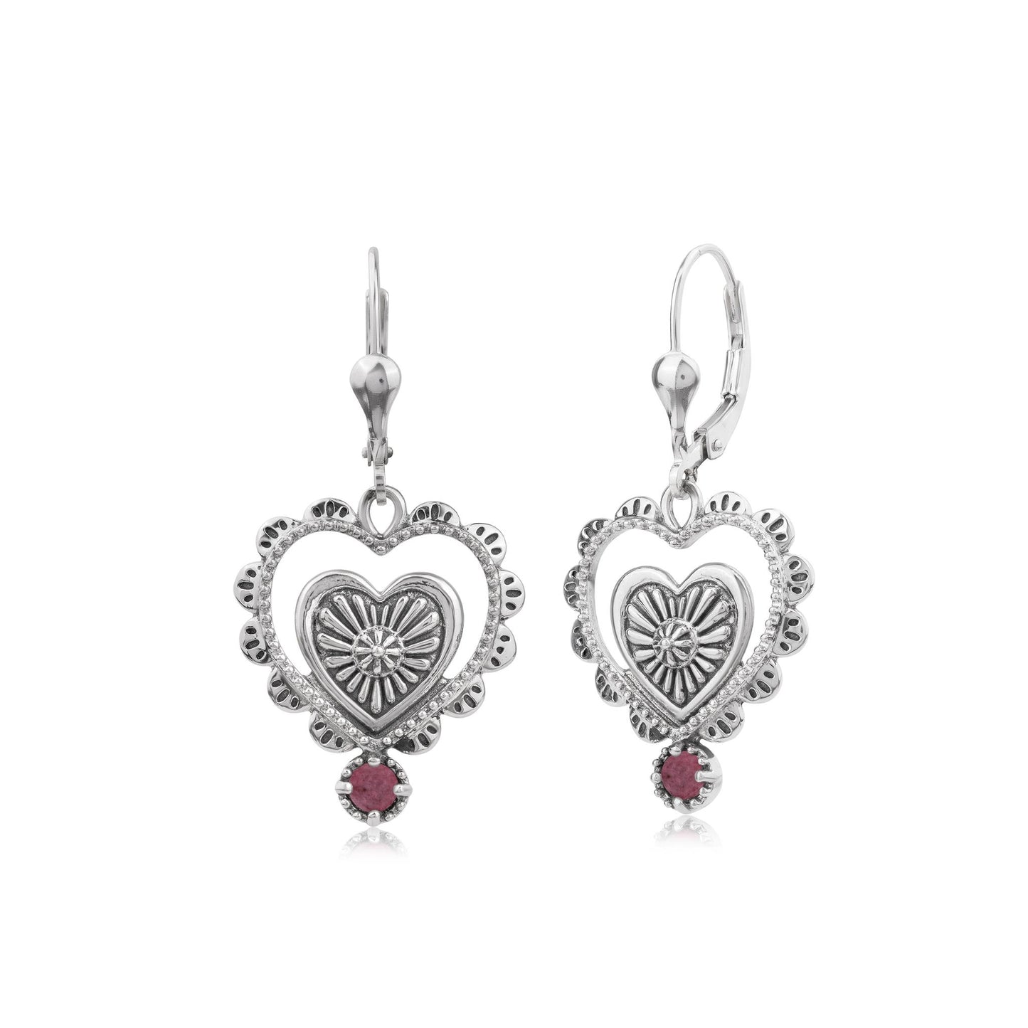 EXCLUSIVELY OURS! Sterling Silver Rhodonite Concha Heart Lever Back Earrings