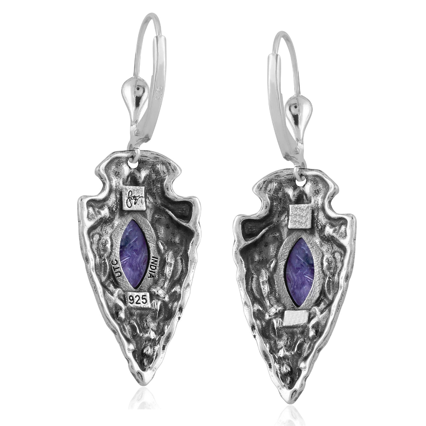 EXCLUSIVELY OURS! Sterling Silver Charoite Fritz Casuse Arrowhead Lever Back Earrings