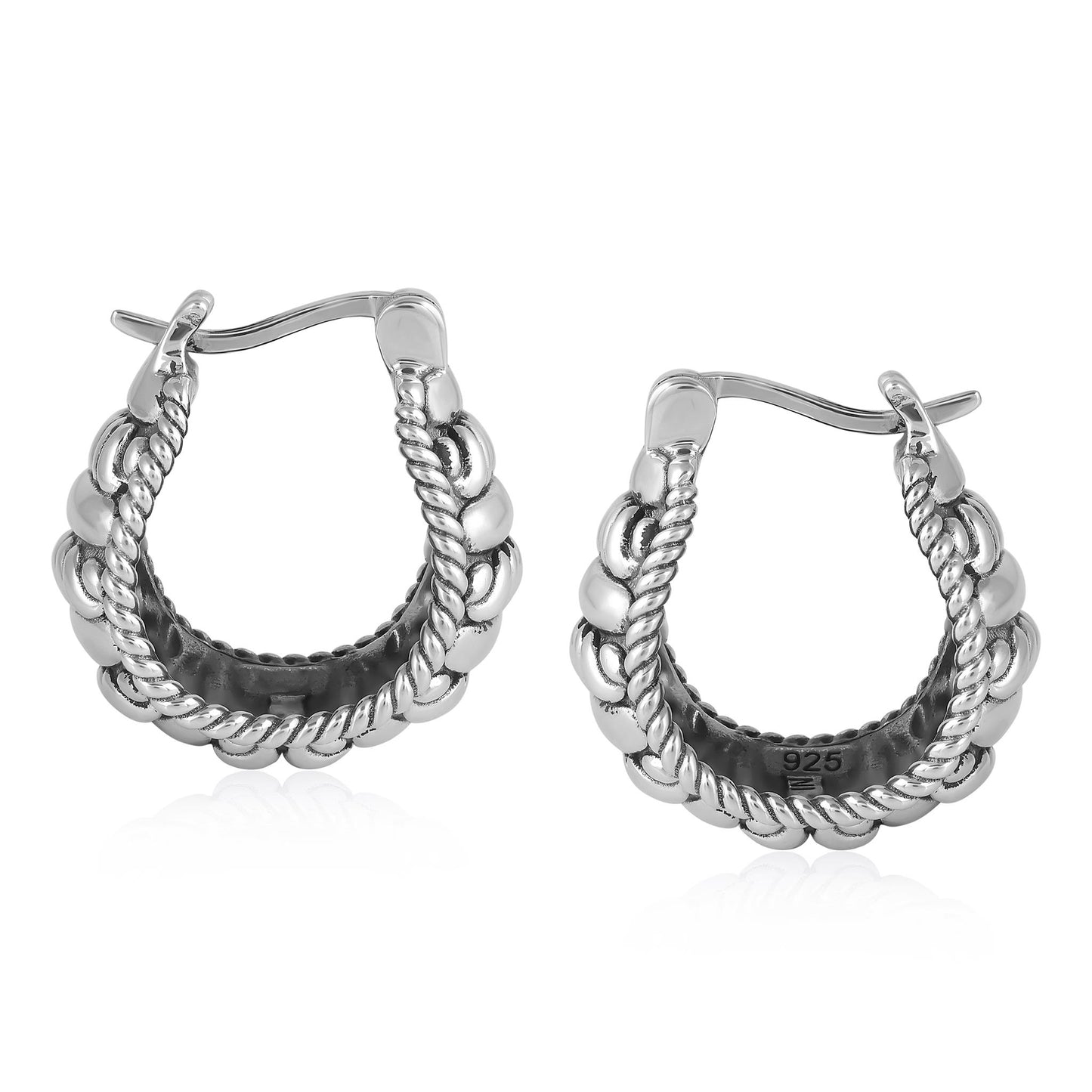 Sterling Silver Rope Design Huggie Hoop Earrings 