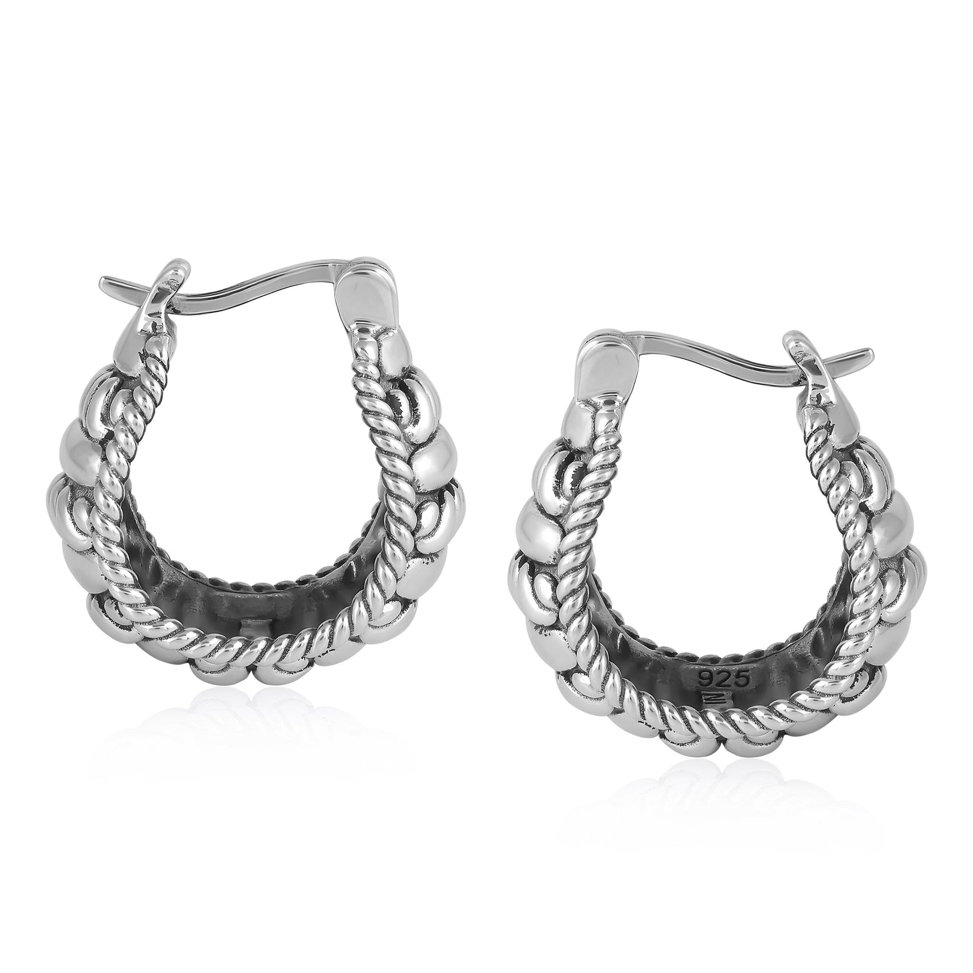 Sterling Silver Rope Design Huggie Hoop Earrings 