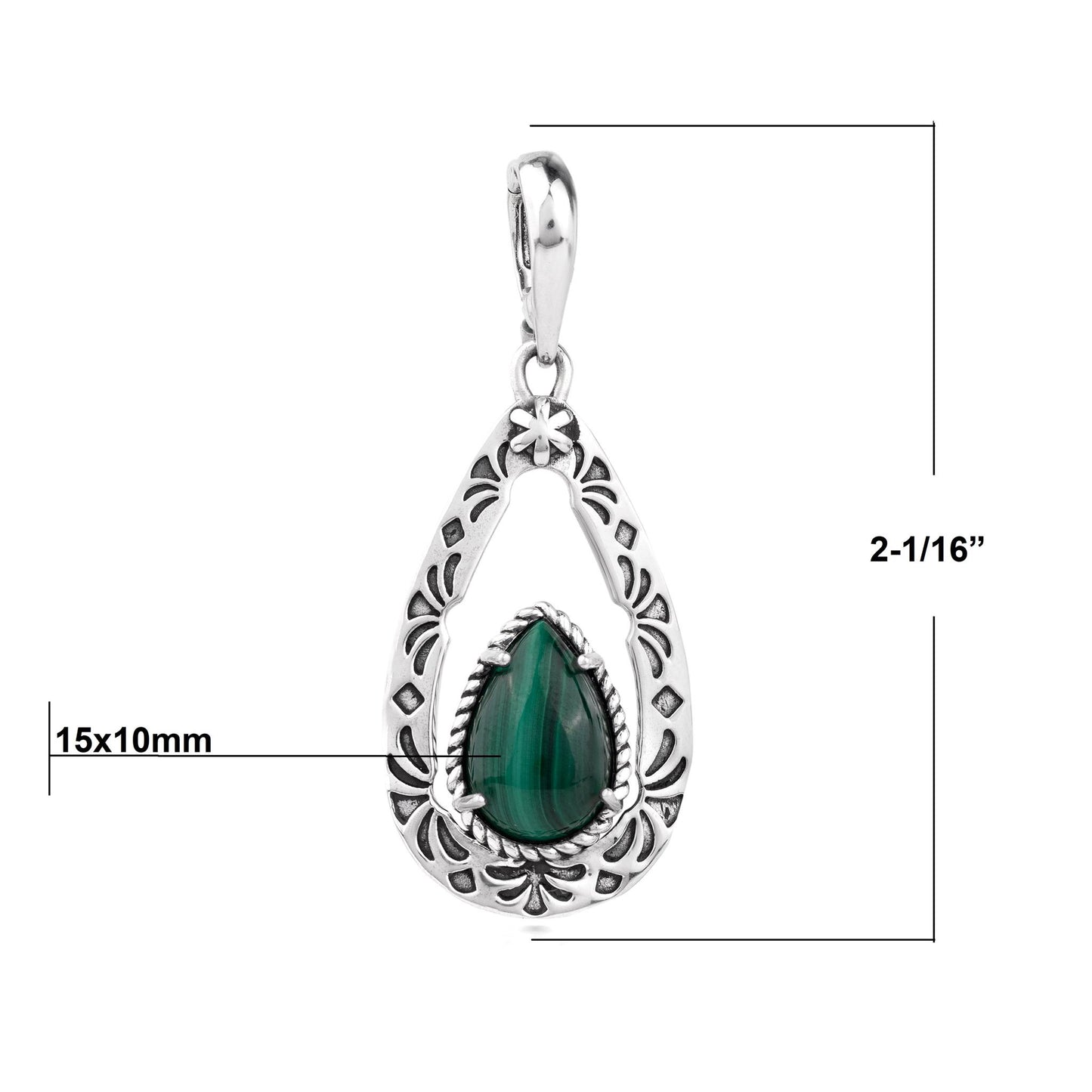 EXCLUSIVELY OURS! Sterling Silver Malachite Pear Open Teardrop Pendant Enhancer