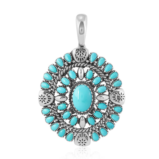 EXCLUSIVELY YOURS! Sterling Silver Kingman Turquoise Oval Floral Cluster Pendant Enhancer