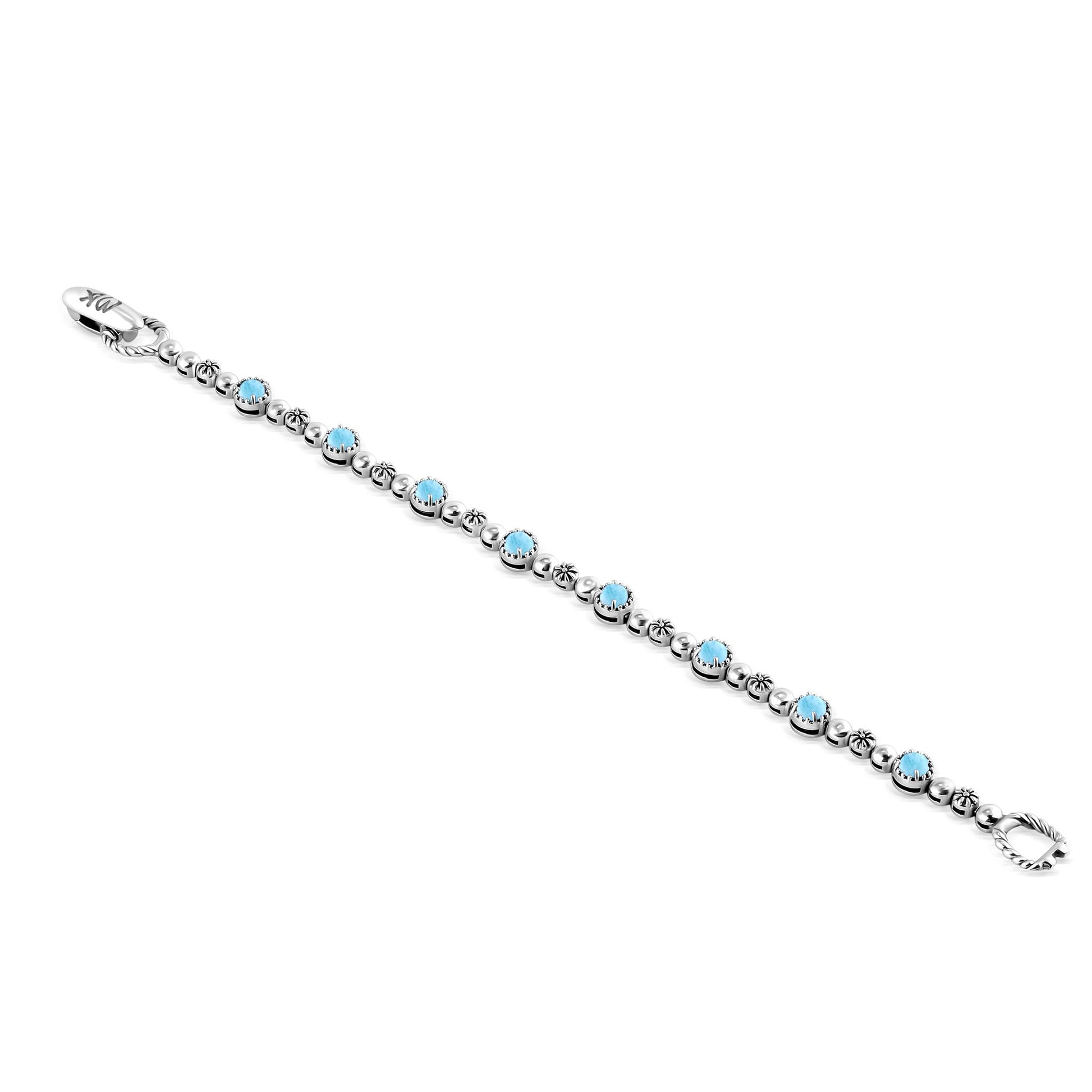 Sterling Silver Larimar Round Beaded Bracelet