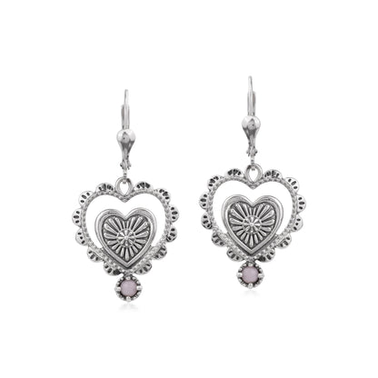 EXCLUSIVELY OURS! Sterling Silver Pink Opal Concha Heart Lever Back Earrings