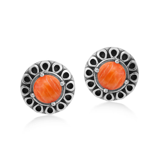 EXCLUSIVELY OURS! Sterling Silver Orange Spiny Oyster Sunburst Stud Earrings