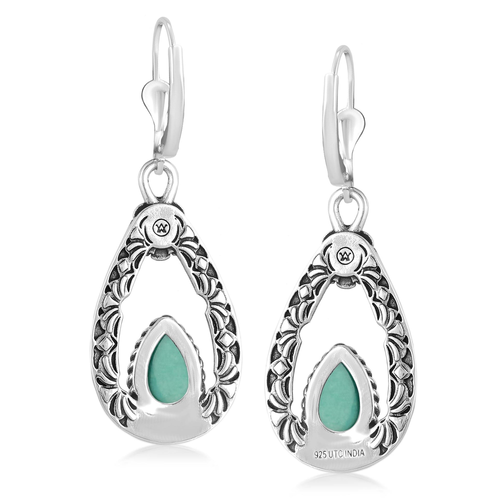 Sterling Silver Green Turquoise Teardrop Dangle Earrings