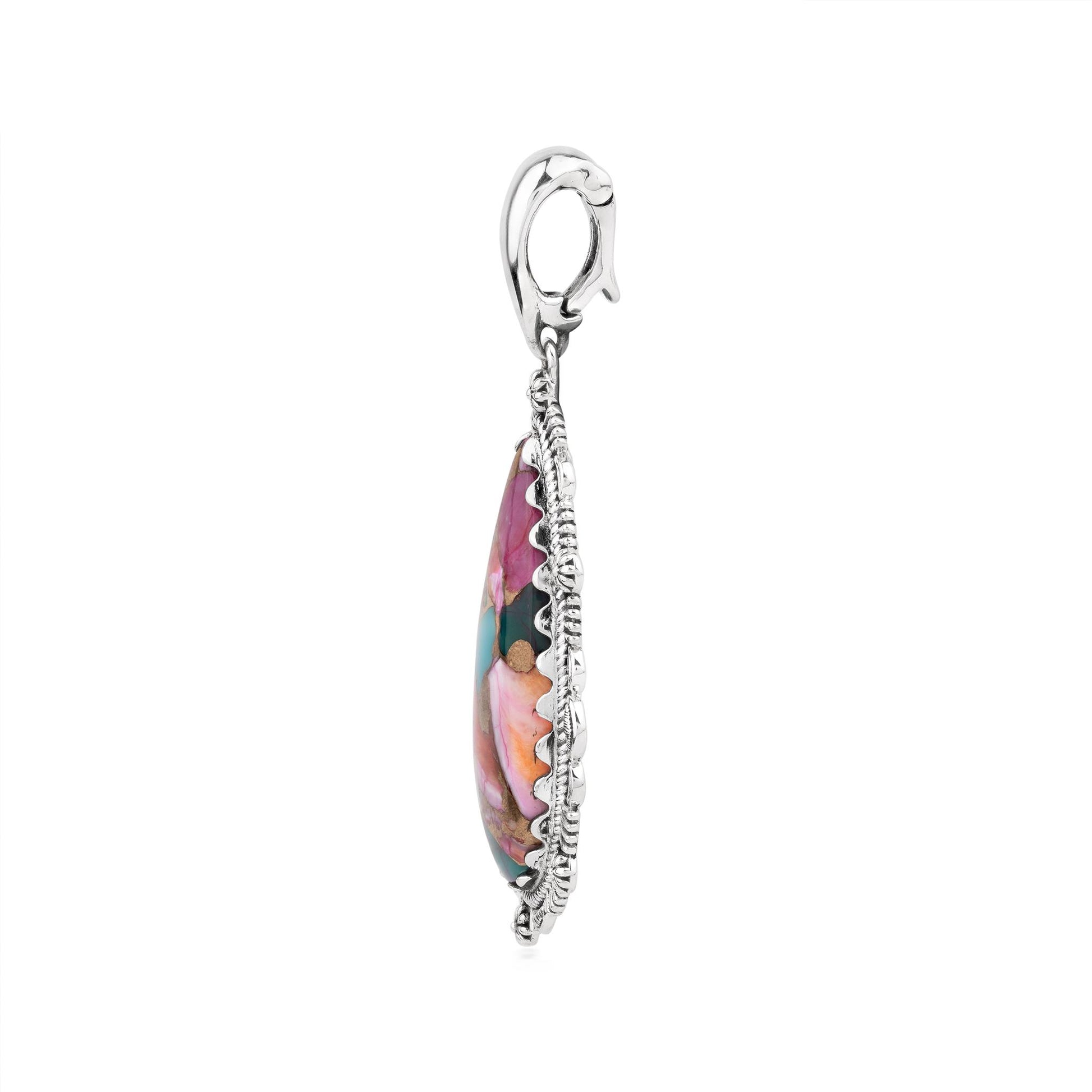 EXCLUSIVELY OURS! Sterling Silver Painted Desert Mosaic Teardrop Bordered Design Pendant Enhancer