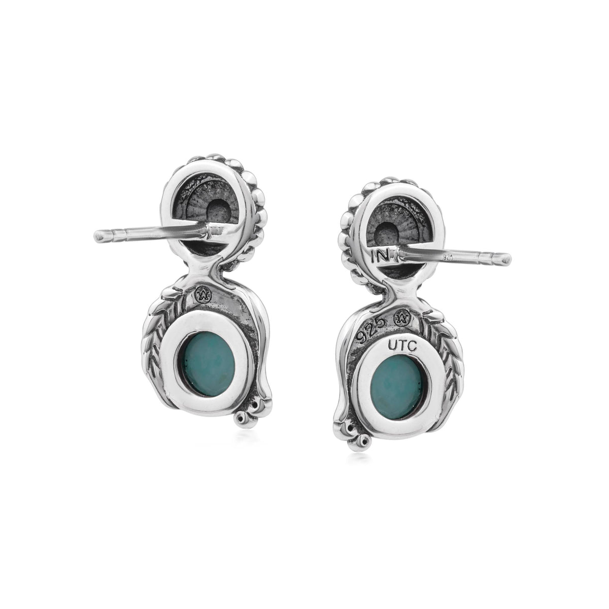 Sterling Silver Amazonite Leaf and Concha Gemstone Post Earrings