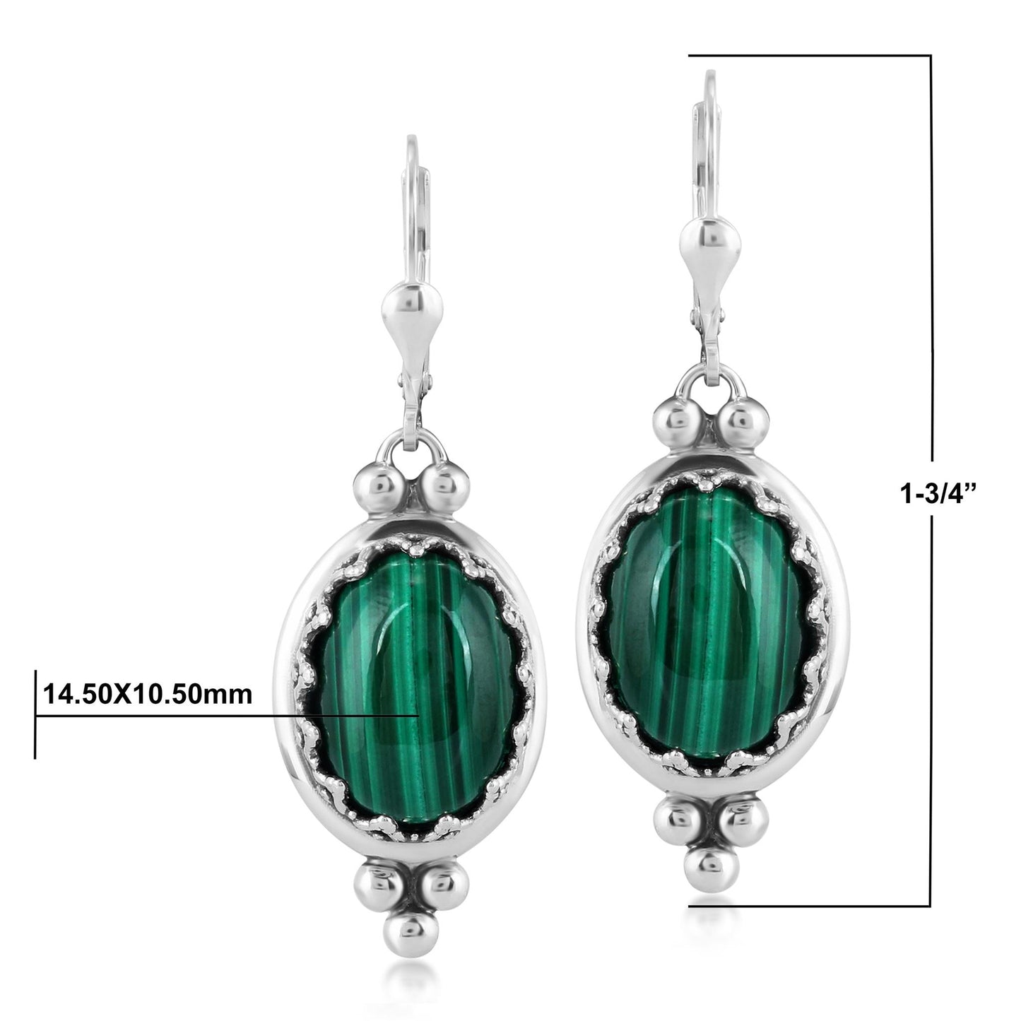 EXCLUSIVELY OURS! Sterling Silver Malachite Crown Detail Lever Back Earrings