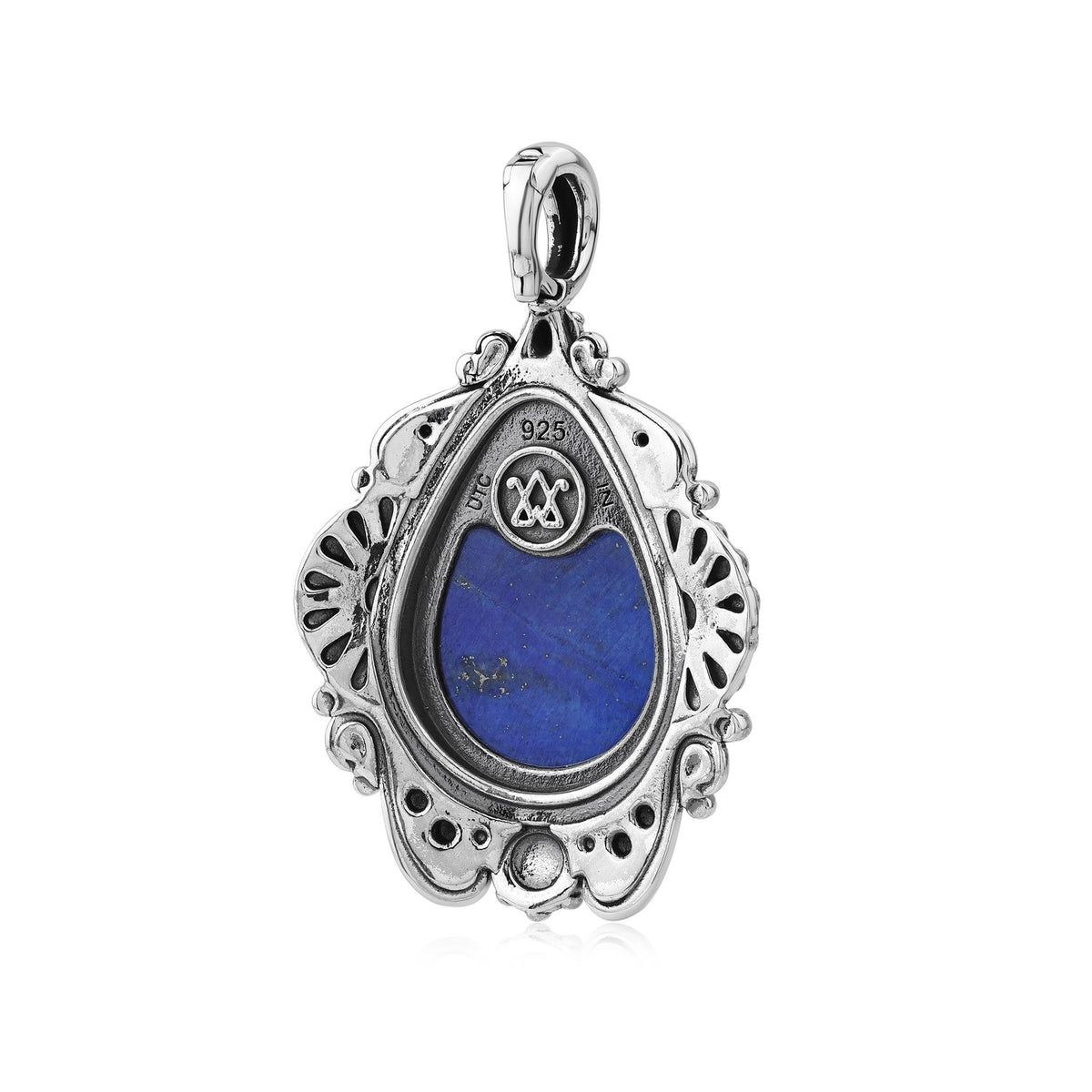 Sterling Silver Lapis Oval Gemstone Concha Pendant Enhancer 