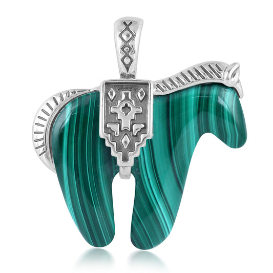 Sterling Silver Malachite Spirit Horse Pendant Enhancer