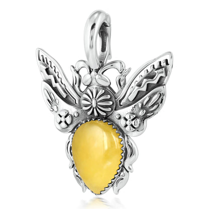 Sterling Silver Yellow Jasper Bumblebee Pendant Enhancer