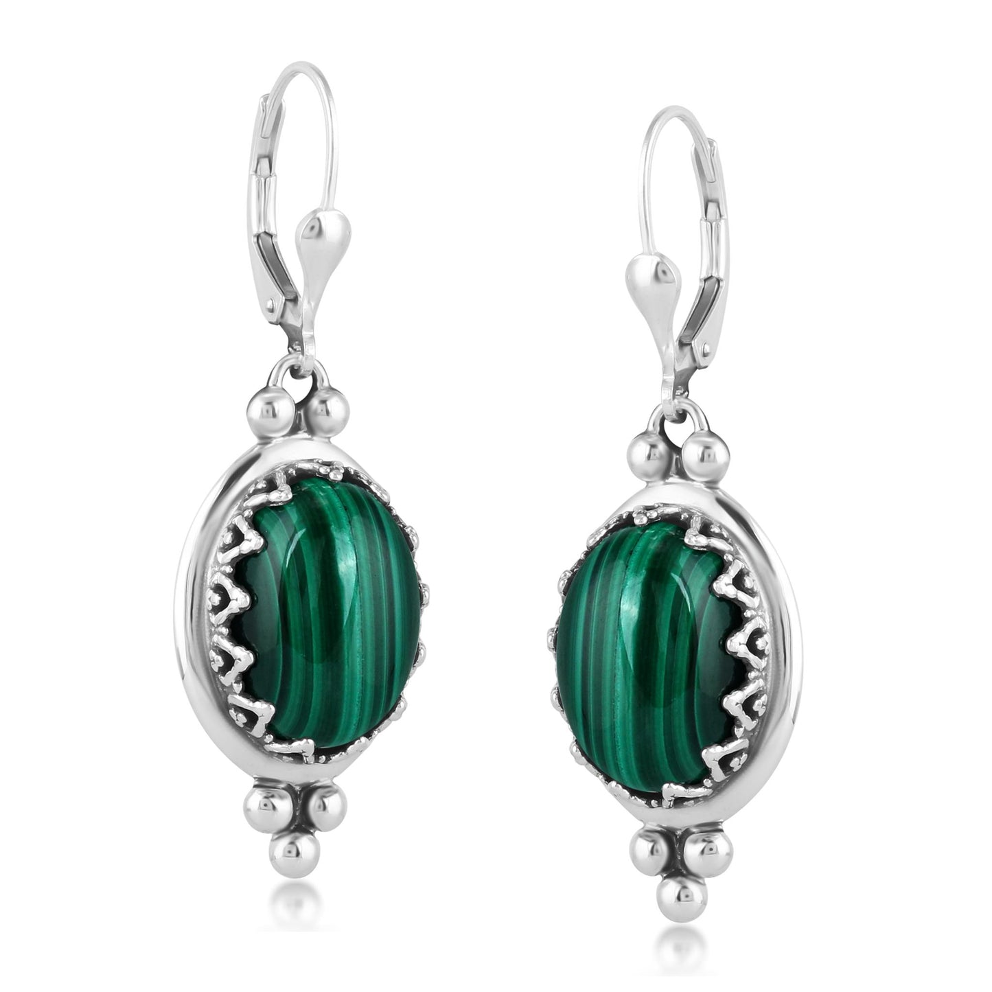 EXCLUSIVELY OURS! Sterling Silver Malachite Crown Detail Lever Back Earrings