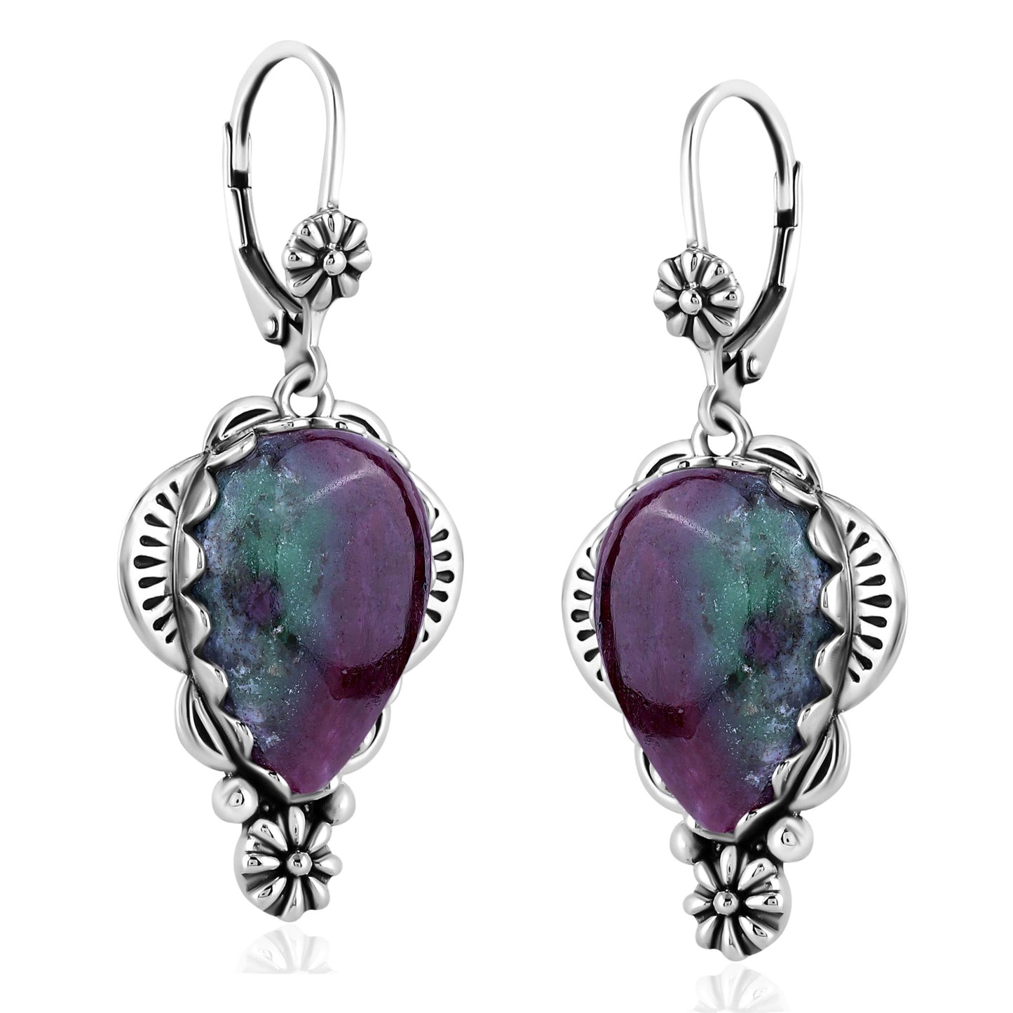 LIMITED EDITION! Sterling Silver Ruby Zoisite Pear-Cut Concha Earrings