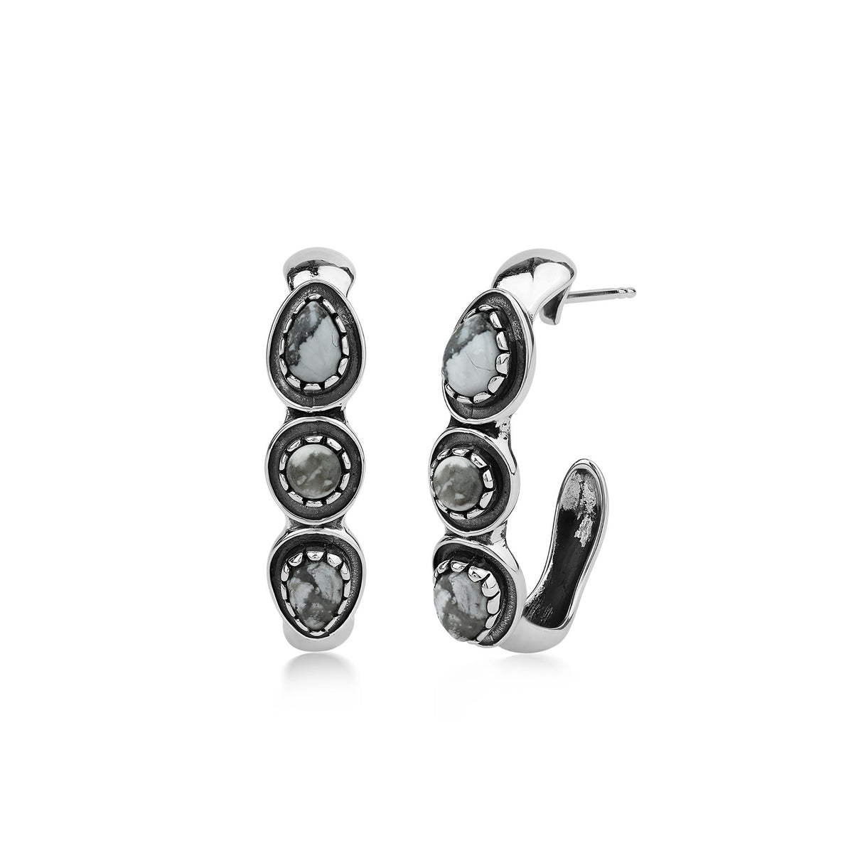 EXCLUSIVELY OURS! Sterling Silver White Howlite Pear and Round Cut Hoop Earrings