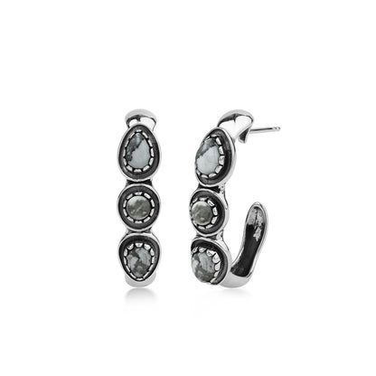 EXCLUSIVELY OURS! Sterling Silver White Howlite Pear and Round Cut Hoop Earrings