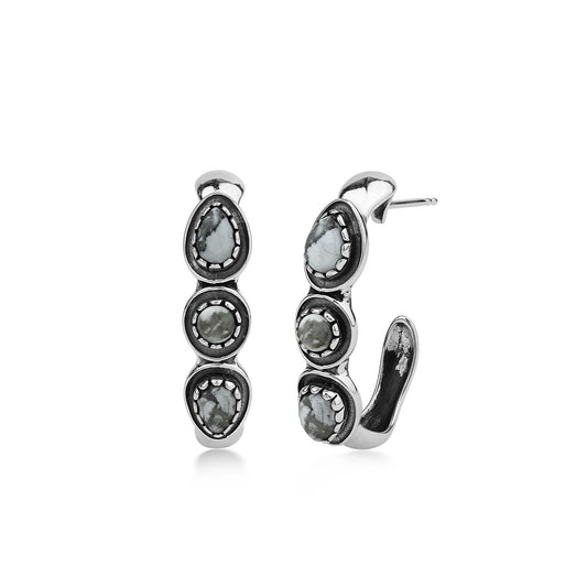 EXCLUSIVELY OURS! Sterling Silver White Howlite Pear and Round Cut Hoop Earrings