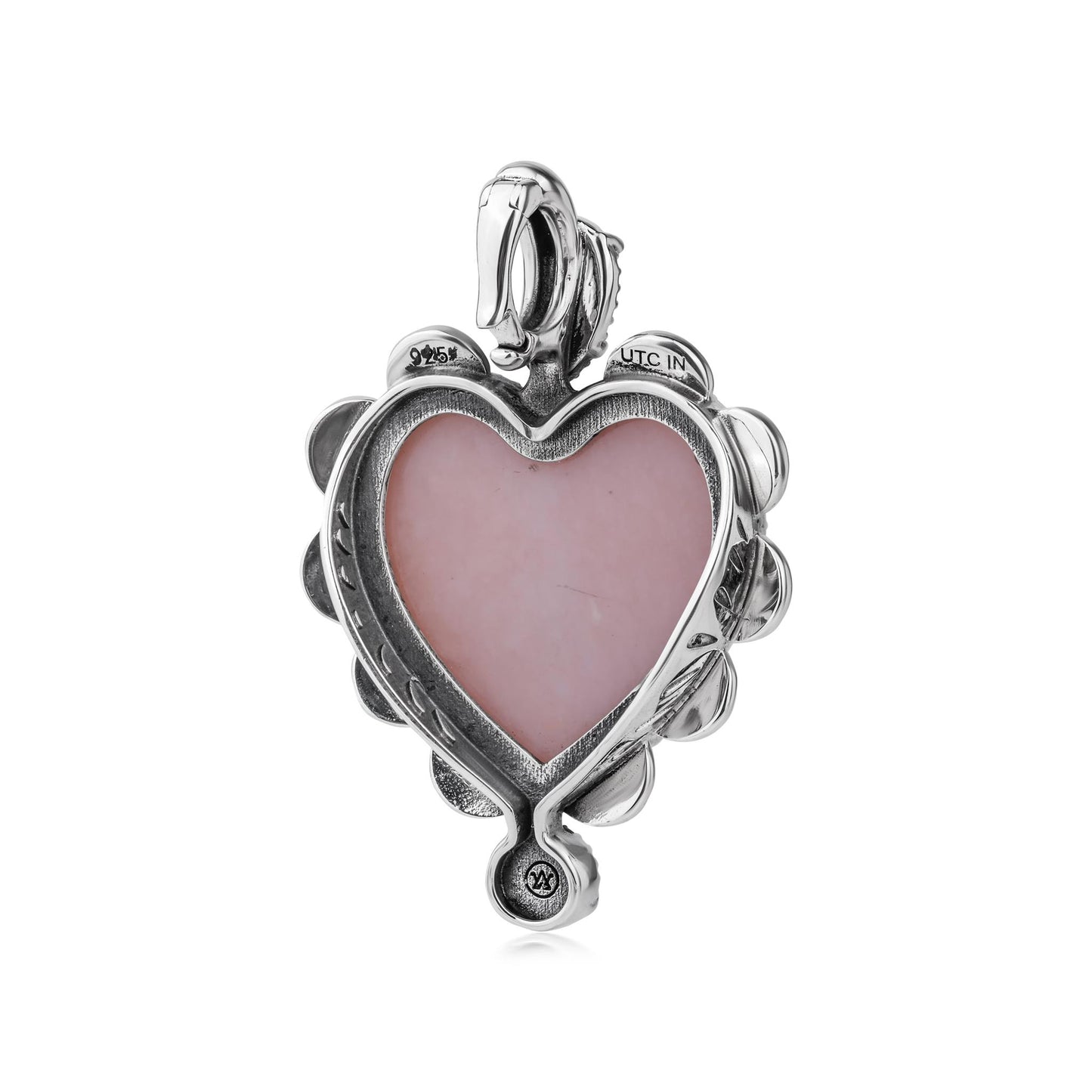 EXCLUSIVELY OURS! Sterling Silver Pink Opal and Rhodonite Large Heart Design Pendant Enhancer