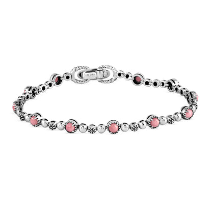 EXCLUSIVELY OURS! Sterling Silver Rhodonite Round Beaded Bracelet, Sizes Small to Large