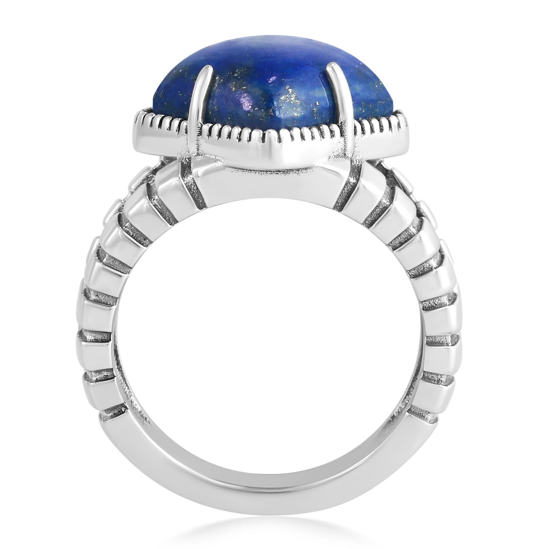 Sterling Silver Lapis Cushion-Cut Split Shank Ring