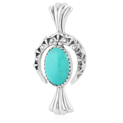 EXCLUSIVELY OURS! Sterling Silver Kingman Turquoise Fritz Casuse Squash Blossom Naja Crescent Moon Pendant Enhancer