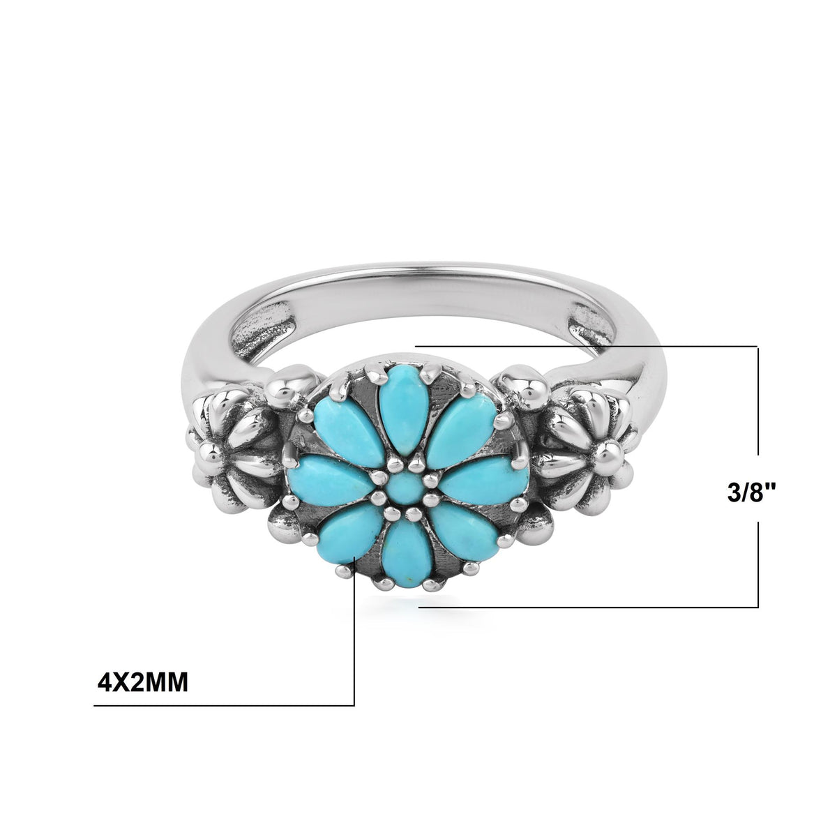 Sterling Silver Sleeping Beauty Turquoise Concha Flower Ring