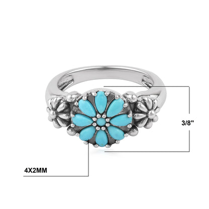 Sterling Silver Sleeping Beauty Turquoise Concha Flower Ring
