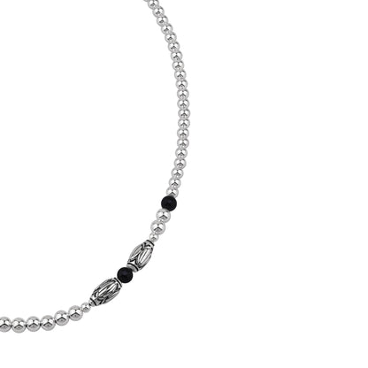  Sterling Silver Black Onyx Barrel Bead Necklace