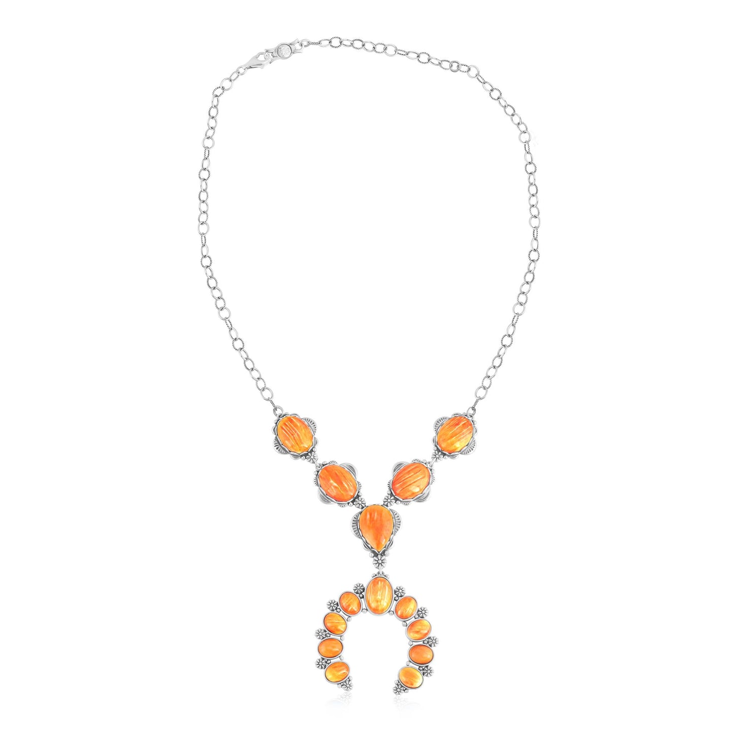 Sterling Silver Orange Spiny Oyster V-Shaped Naja Necklace