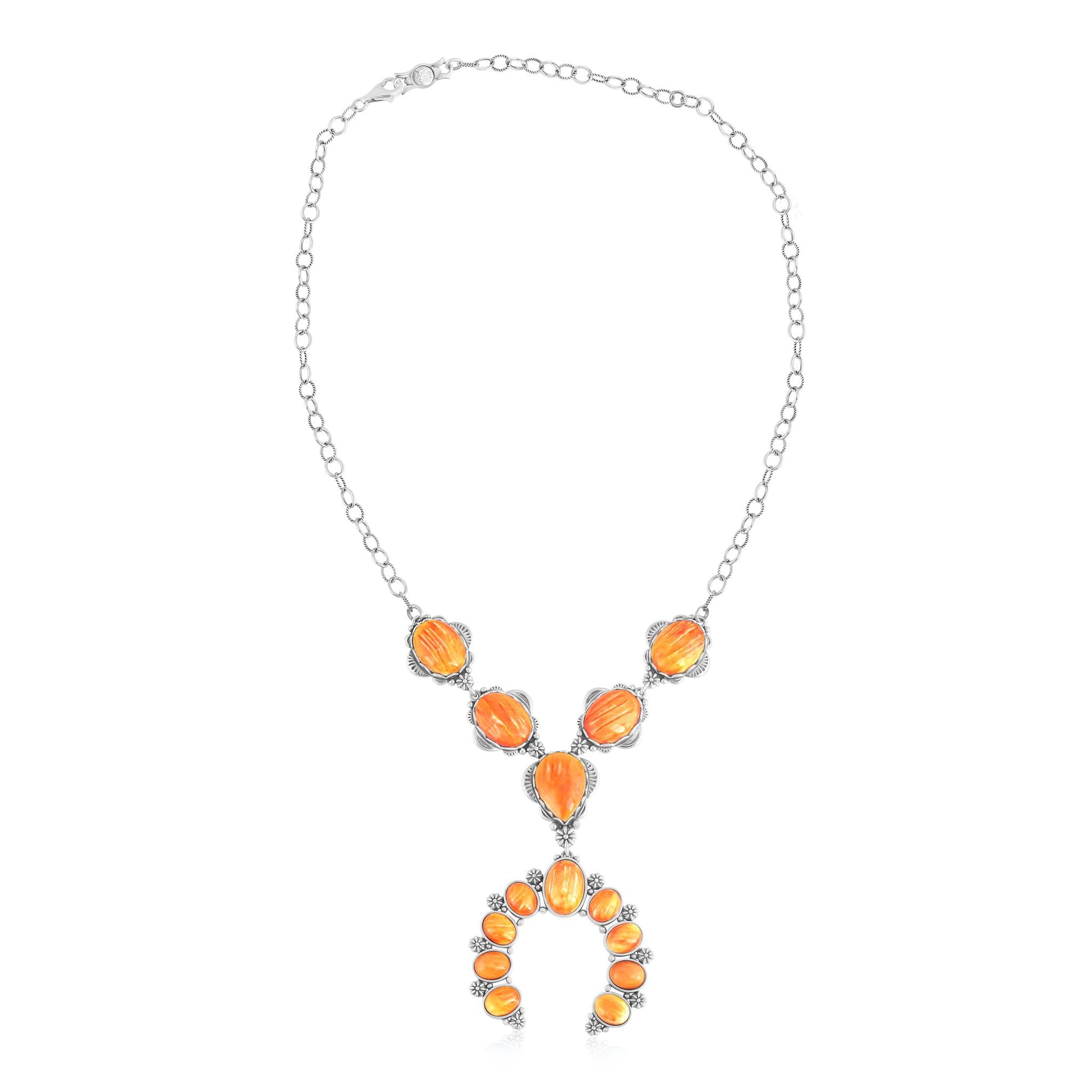 Sterling Silver Orange Spiny Oyster V-Shaped Naja Necklace