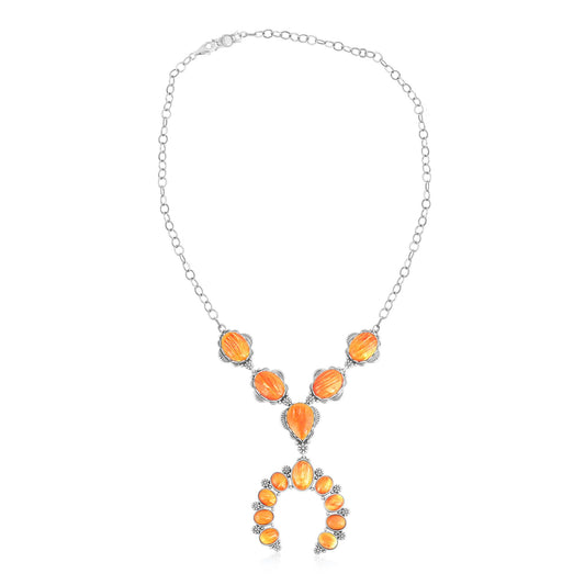 Sterling Silver Orange Spiny Oyster V-Shaped Naja Necklace