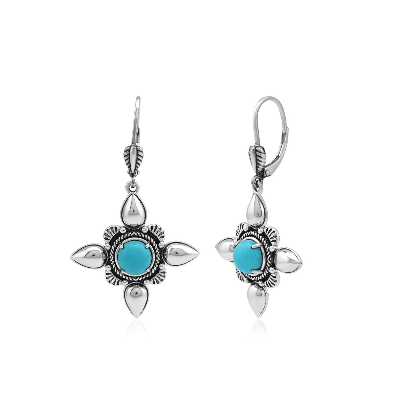 Sterling Silver Kingman Turquoise Compass Star Lever Back Earrings