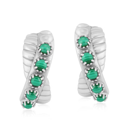 Sterling Silver Malachite Twist Hoop Earrings