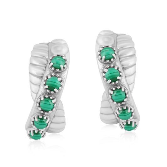 Sterling Silver Malachite Twist Hoop Earrings