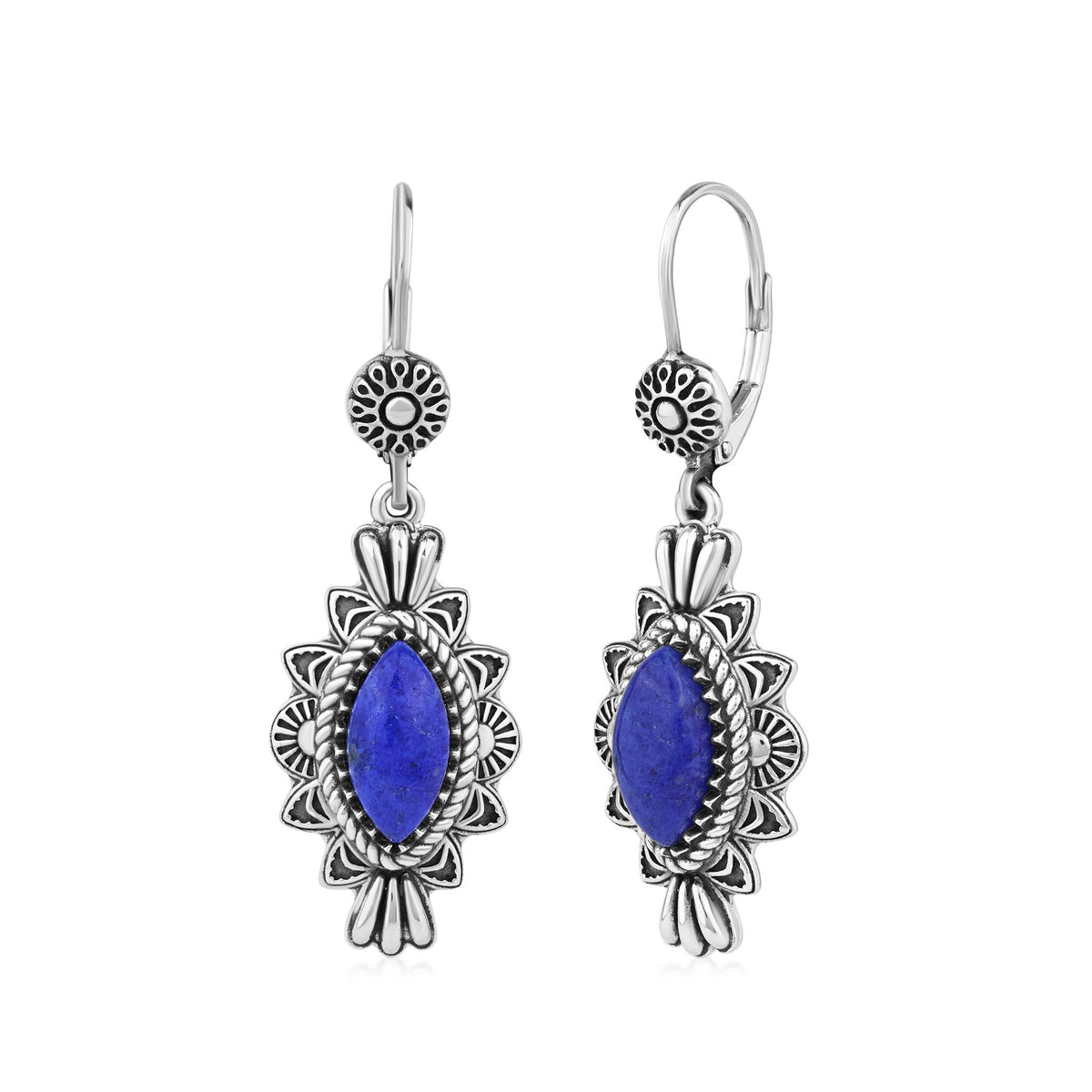 Sterling Silver Lapis Marquise Cut Lever Back Earrings