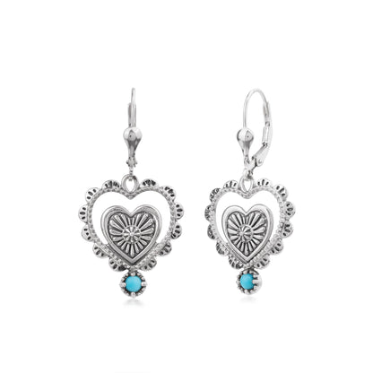 EXCLUSIVELY OURS! Sterling Silver Sleeping Beauty Turquoise Concha Heart Lever Back Earrings