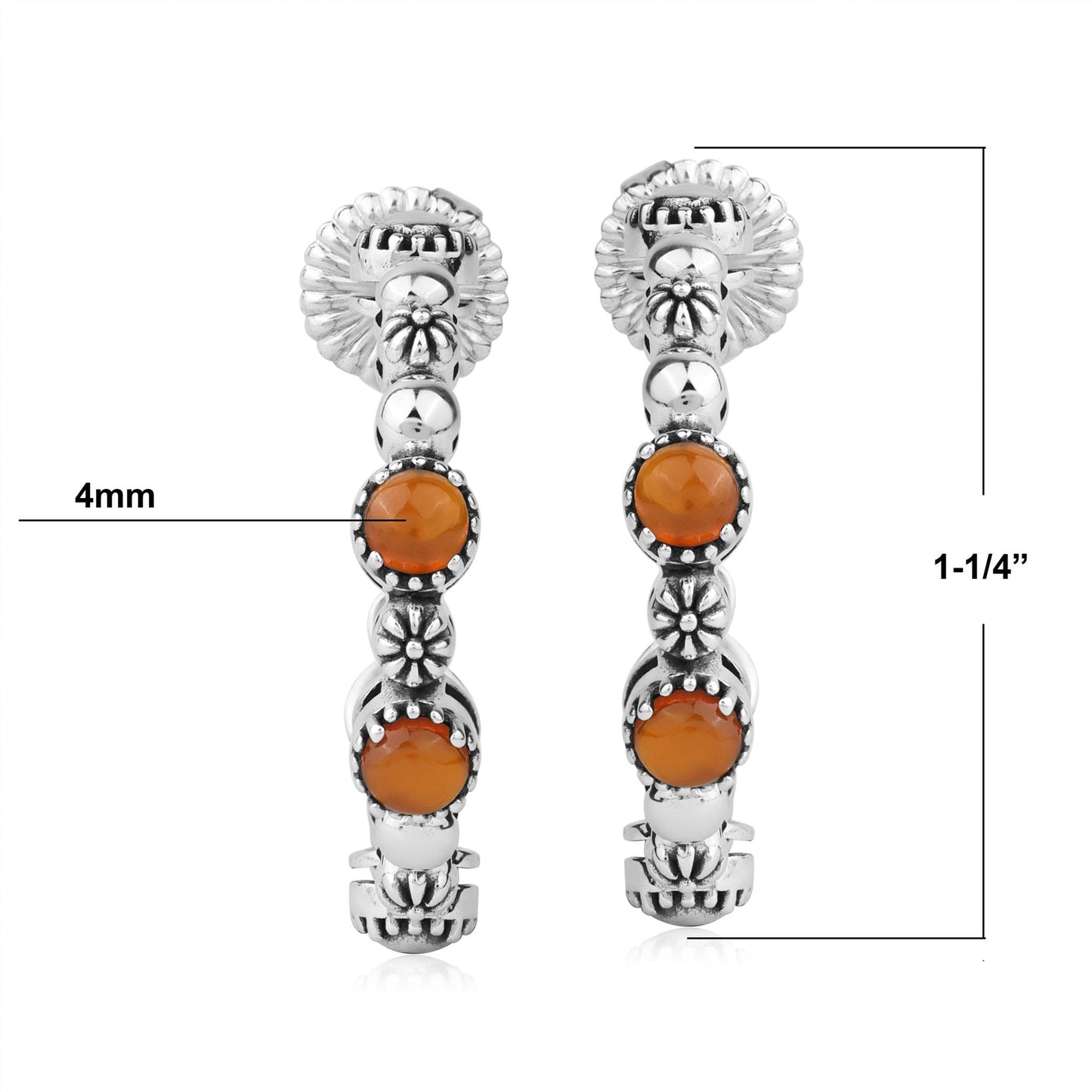Sterling Silver Red Onyx 1 Inch Concha Hoop Earrings 