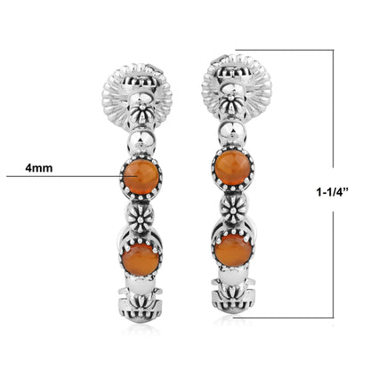 Sterling Silver Red Onyx 1 Inch Concha Hoop Earrings 