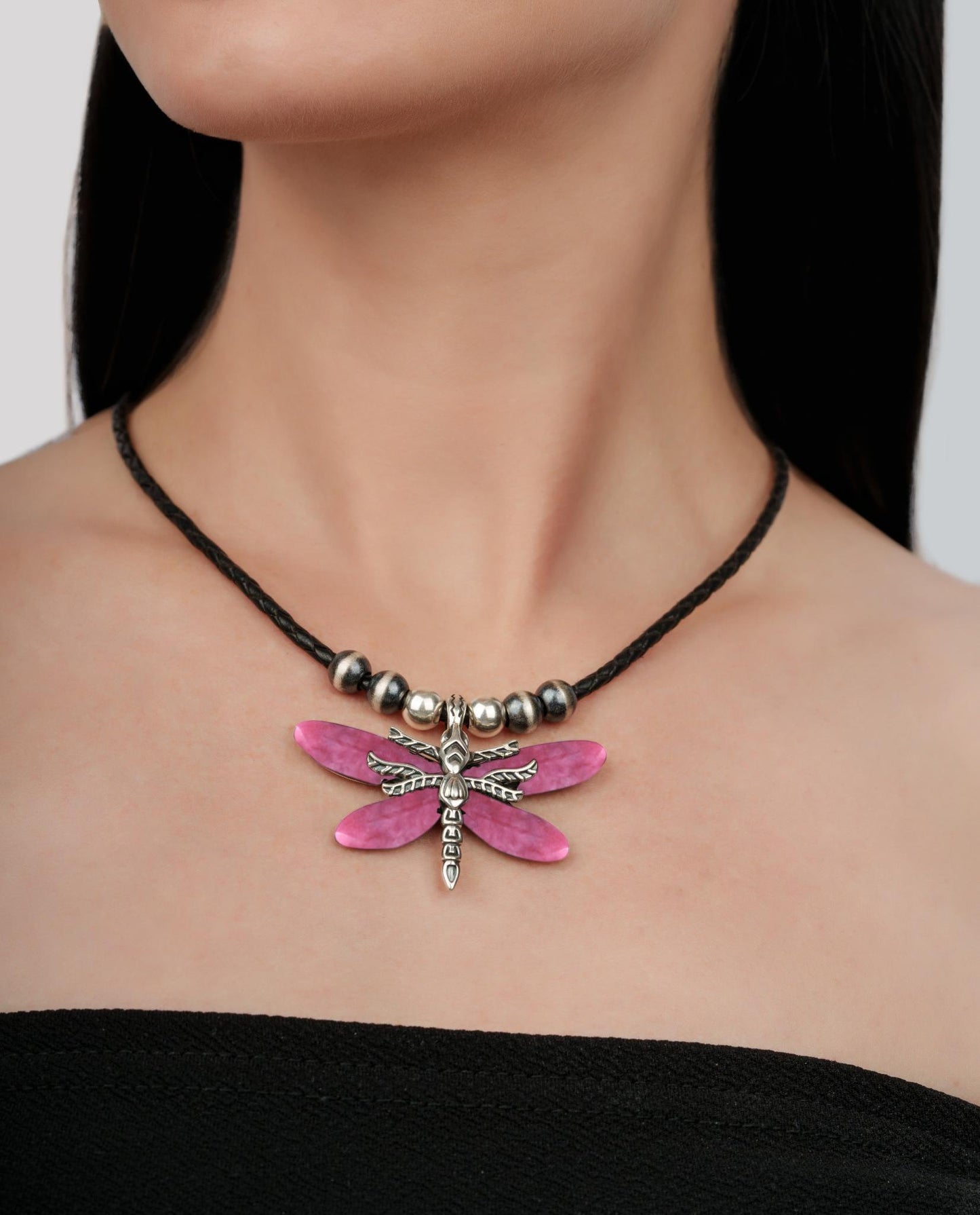 Sterling Silver Rhodonite Dragonfly Pendant Enhancer
