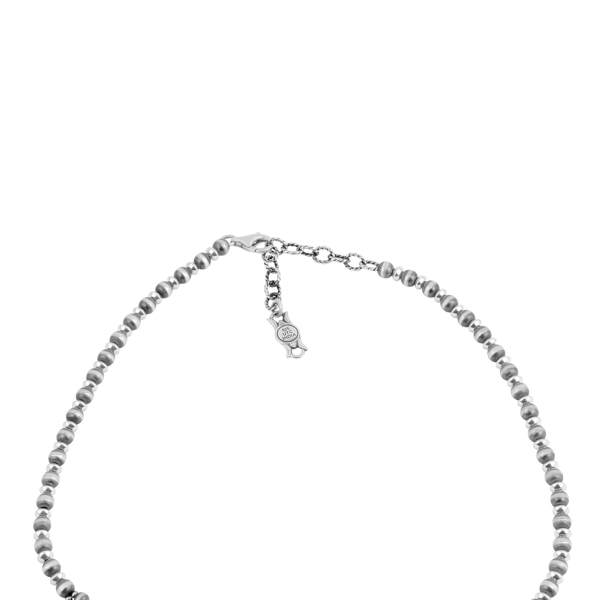 Sterling Silver Kingman Turquoise Pear Gemstone Squash Blossom Necklace, 17 to 20 Inches